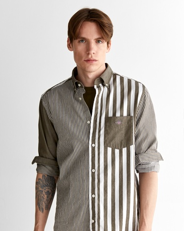  GANT Erkek Yeşil Regular Fit Düğmeli Yaka Çizgili Gömlek