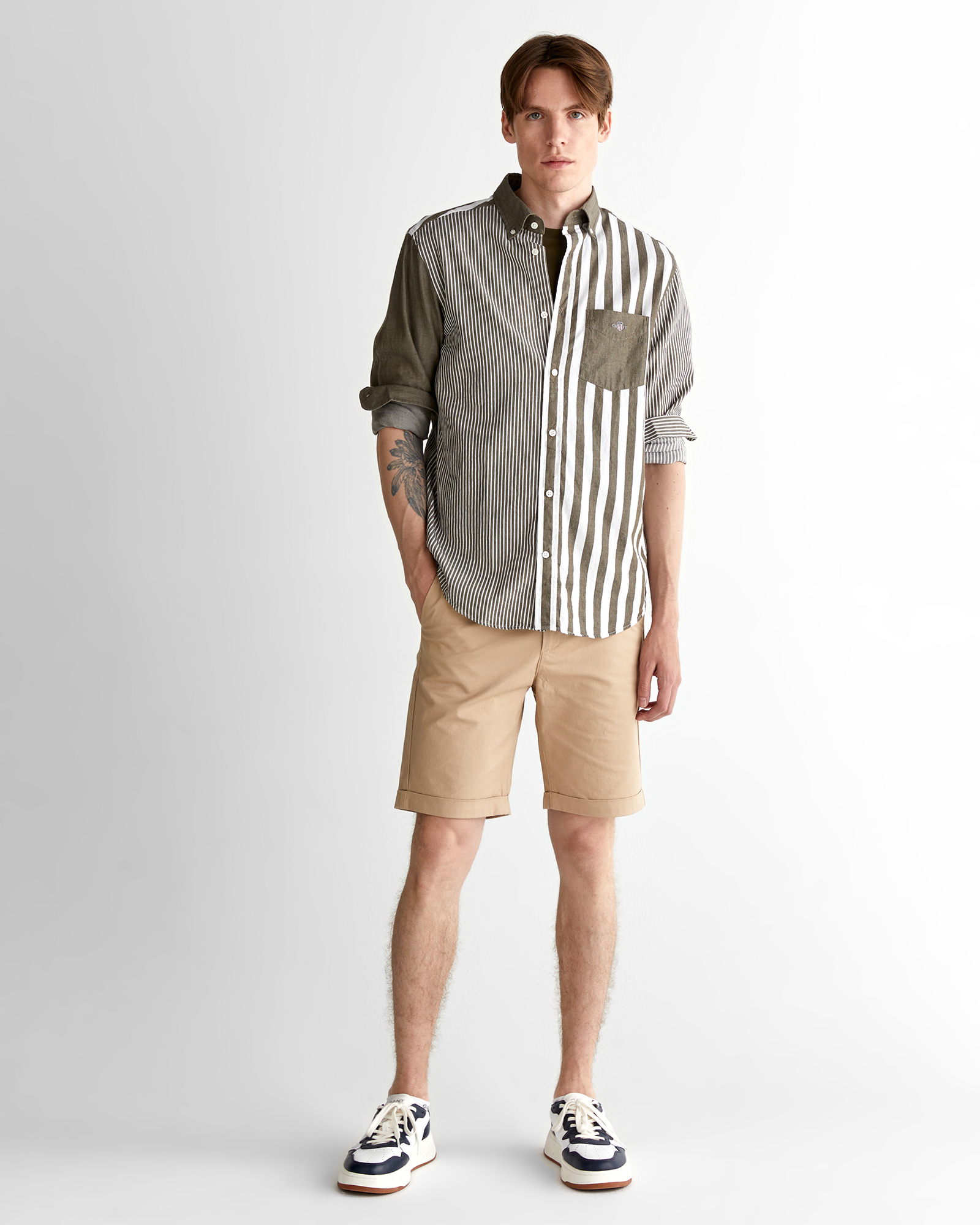 GANT Erkek Yeşil Regular Fit Düğmeli Yaka Çizgili Gömlek