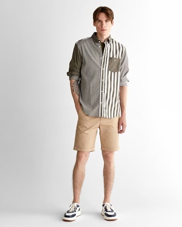  GANT Erkek Yeşil Regular Fit Düğmeli Yaka Çizgili Gömlek