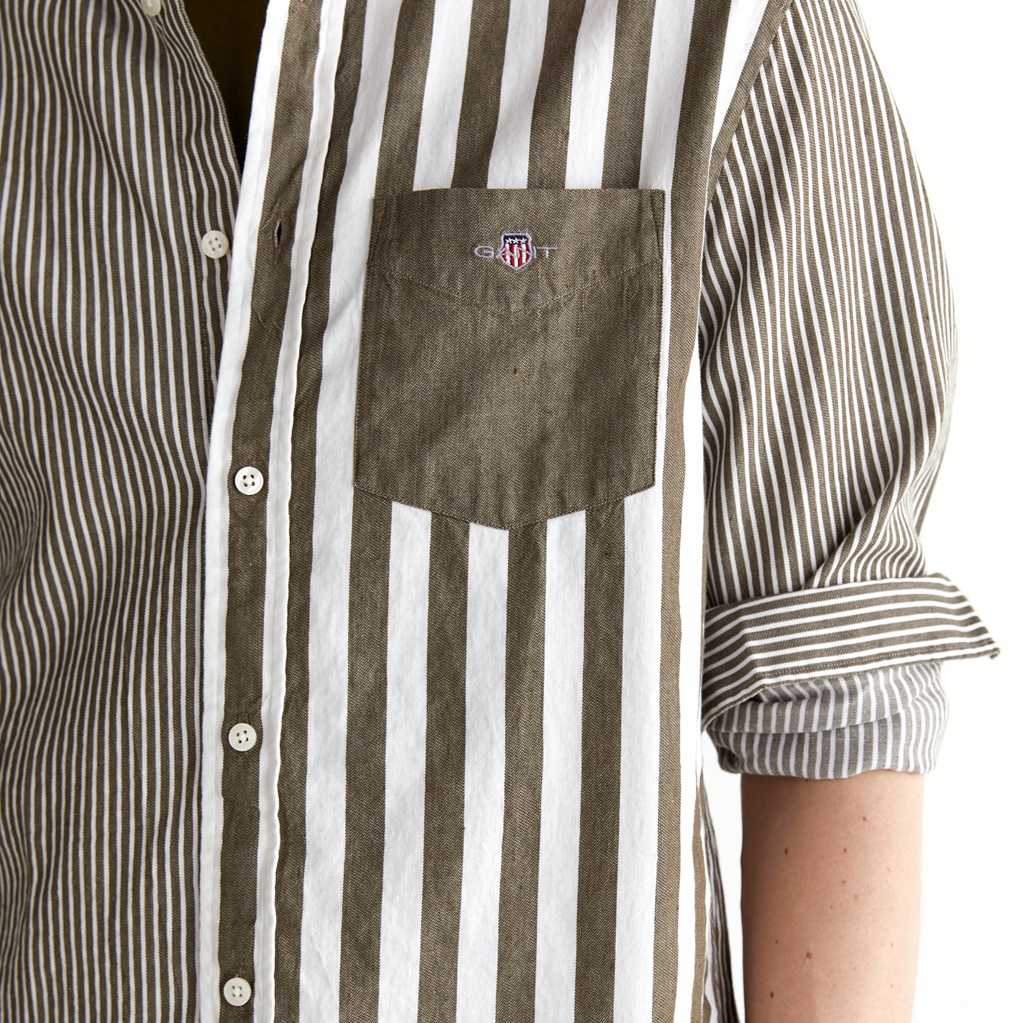 GANT Erkek Yeşil Regular Fit Düğmeli Yaka Çizgili Gömlek