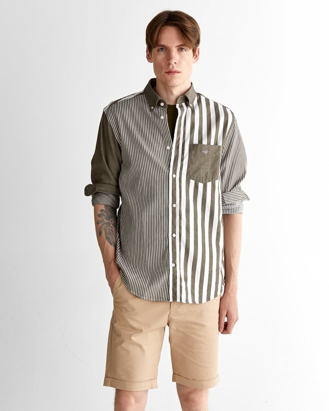  GANT Erkek Yeşil Regular Fit Düğmeli Yaka Çizgili Gömlek