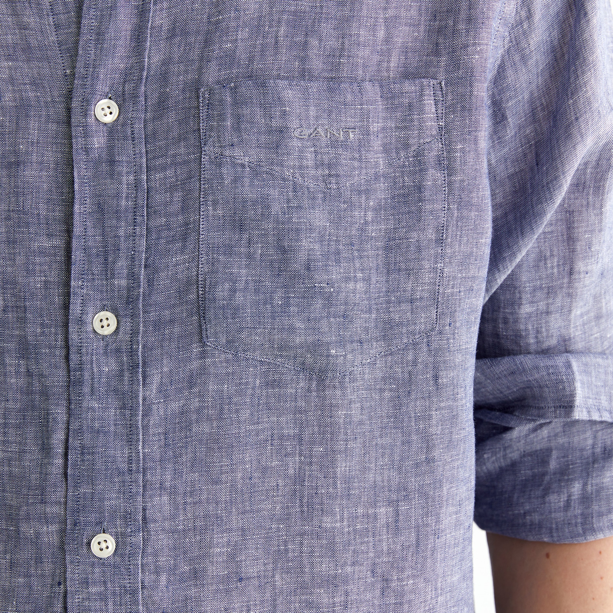 GANT Erkek Mavi Regular Fit Düğmeli Yaka Keten Gömlek