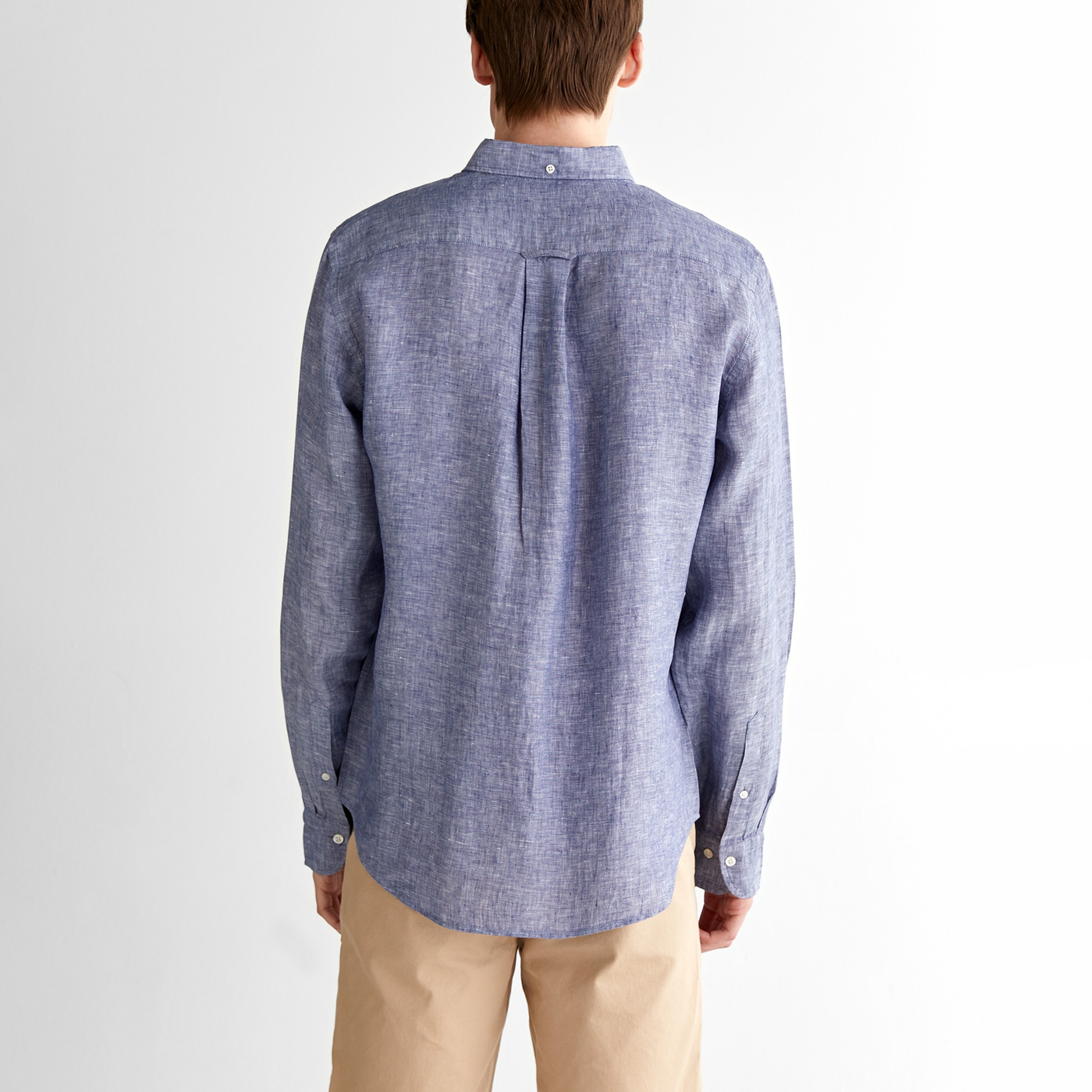 GANT Erkek Mavi Regular Fit Düğmeli Yaka Keten Gömlek