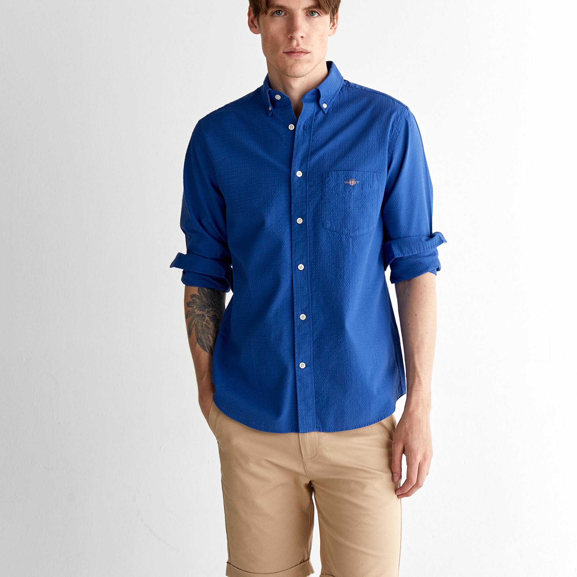 GANT Erkek Lacivert Regular Fit Düğmeli Yaka Gömlek