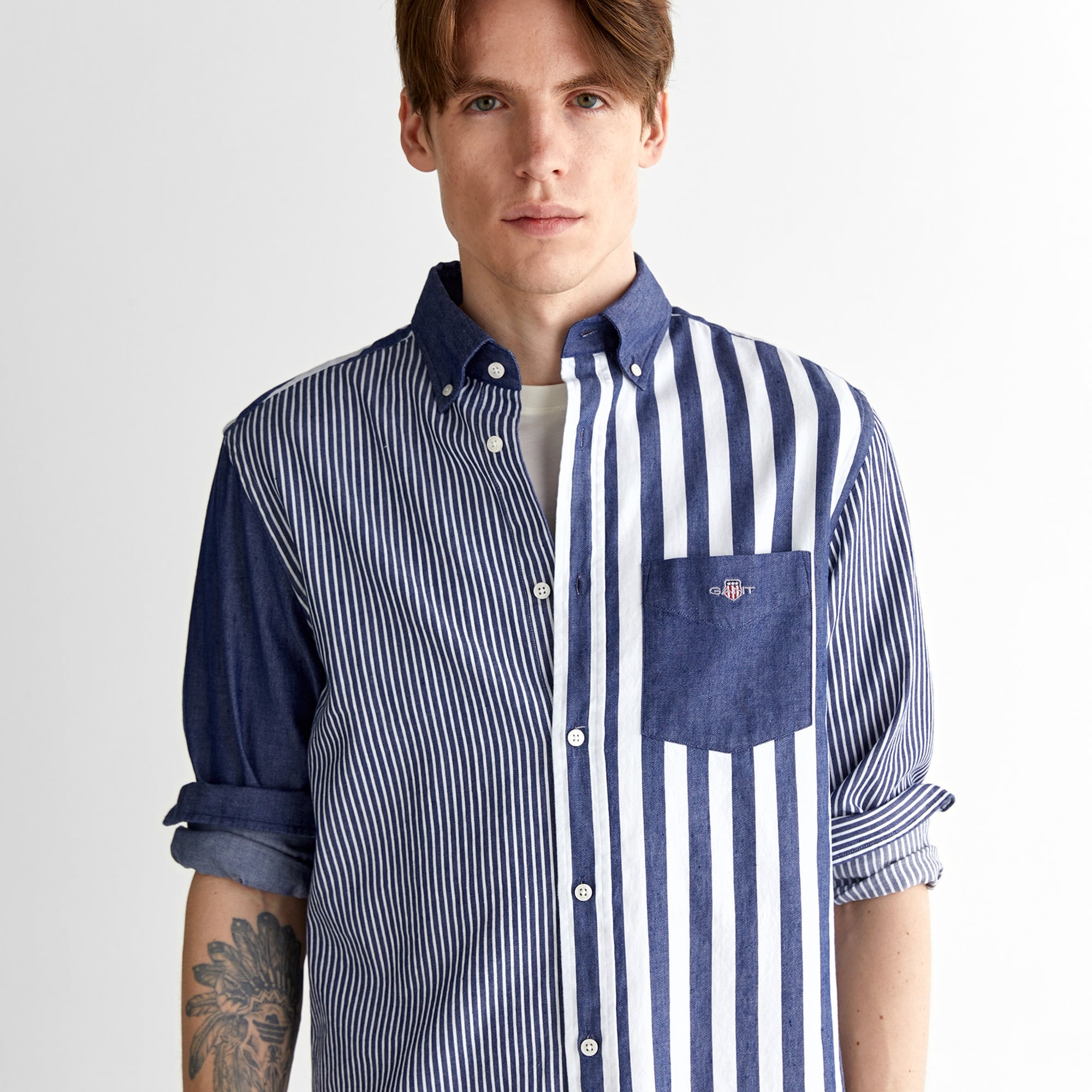 GANT Erkek Mavi Regular Fit Düğmeli Yaka Çizgili Gömlek