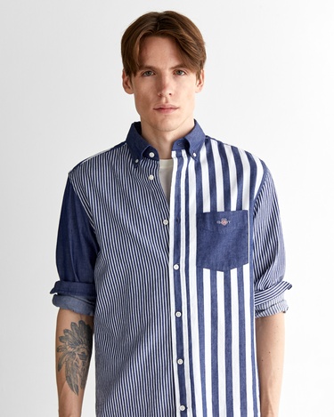  GANT Erkek Mavi Regular Fit Düğmeli Yaka Çizgili Gömlek