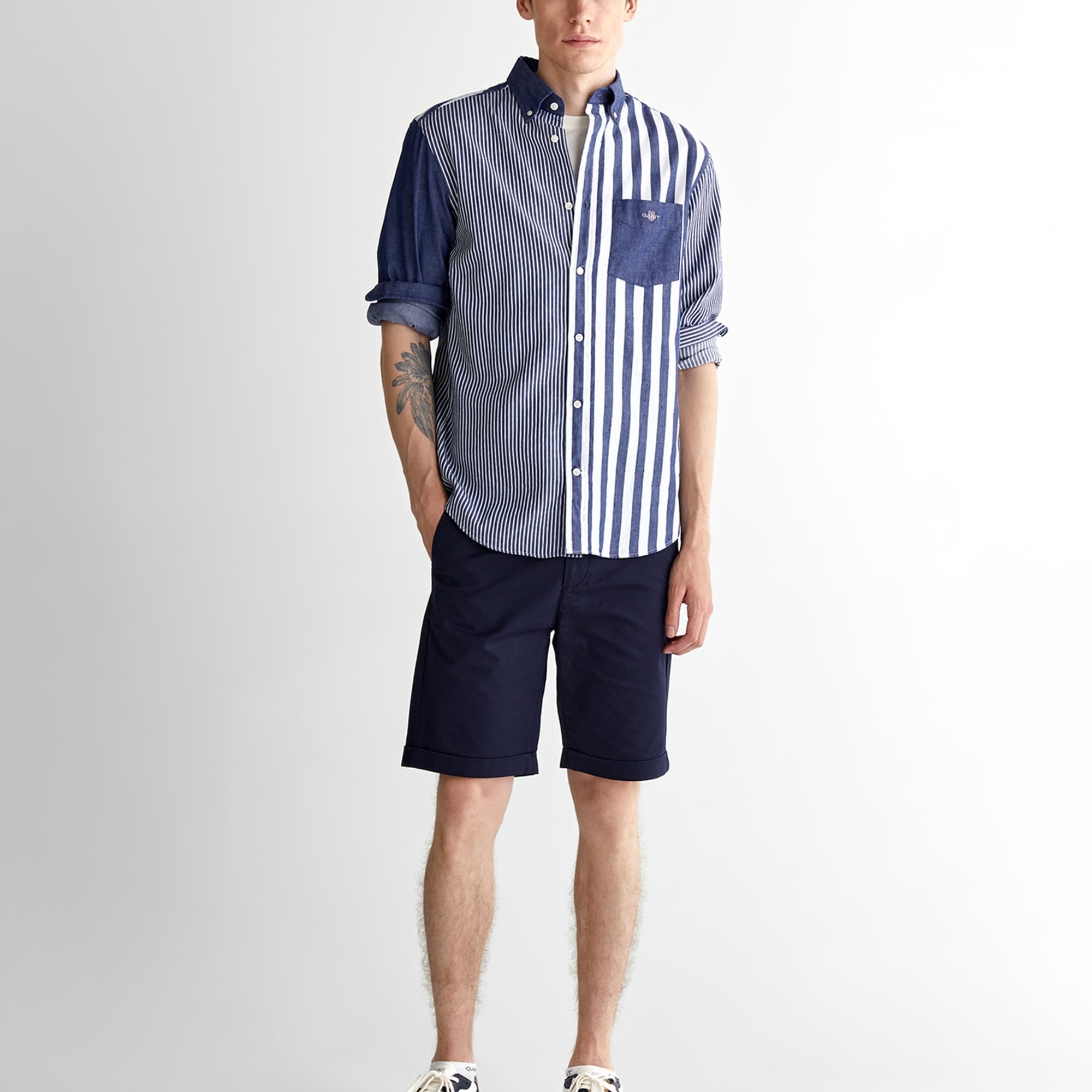 GANT Erkek Mavi Regular Fit Düğmeli Yaka Çizgili Gömlek