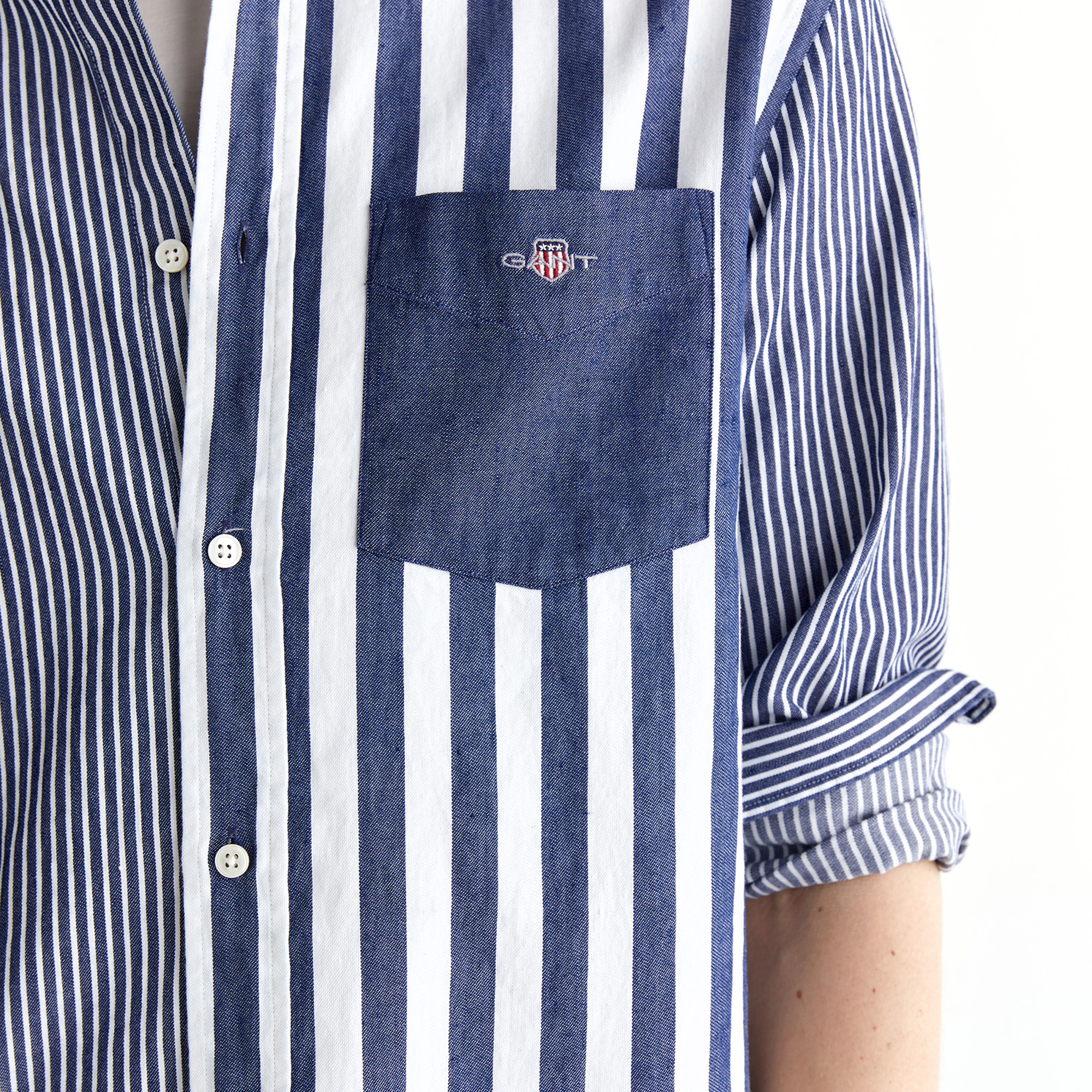 GANT Erkek Mavi Regular Fit Düğmeli Yaka Çizgili Gömlek