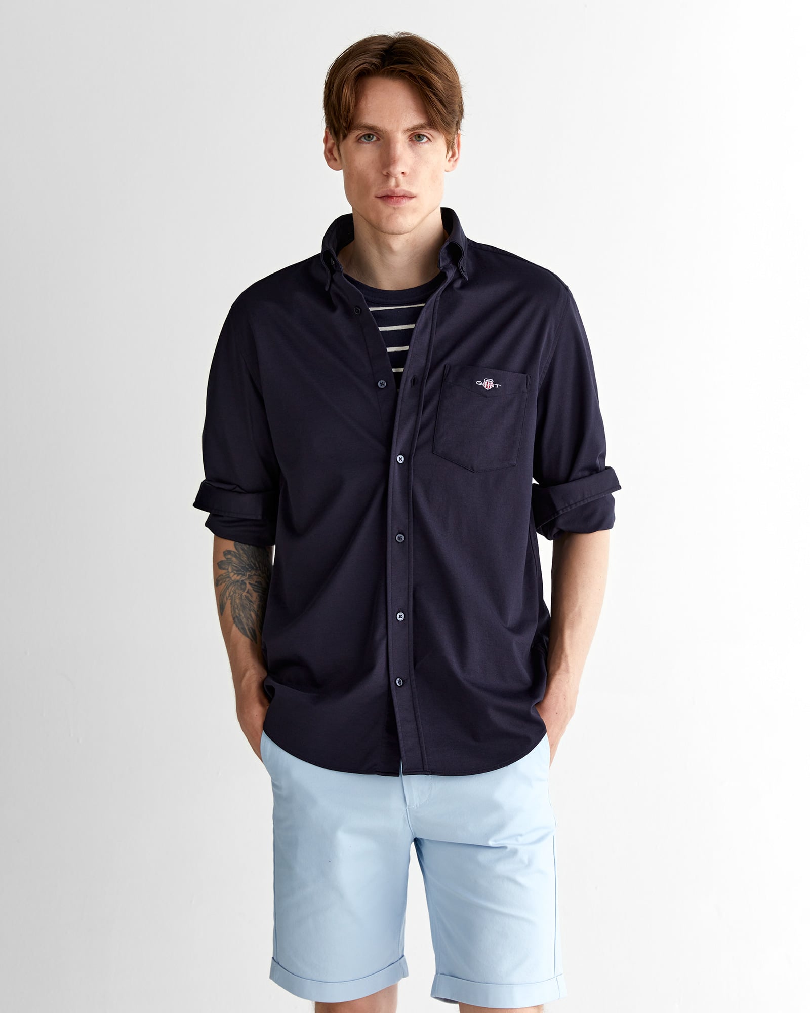  GANT Erkek Lacivert Regular Fit Düğmeli Yaka Gömlek