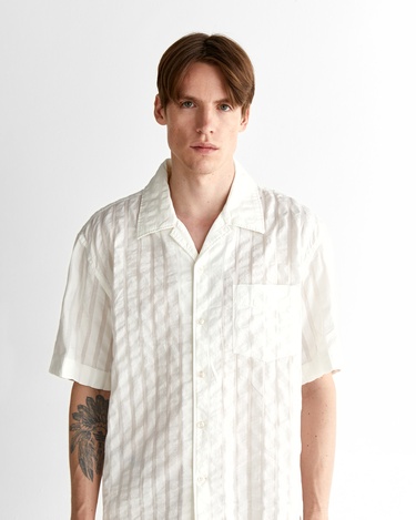  GANT Erkek Krem Relaxed Fit Klasik Yaka Çizgili Gömlek