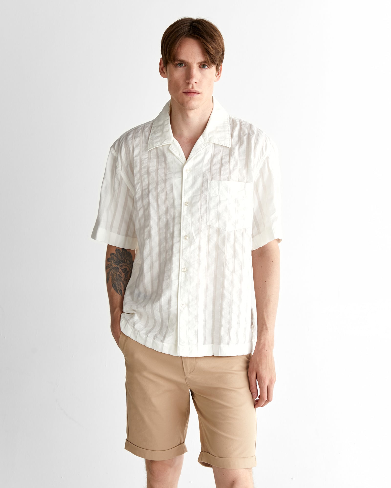  GANT Erkek Krem Relaxed Fit Klasik Yaka Çizgili Gömlek