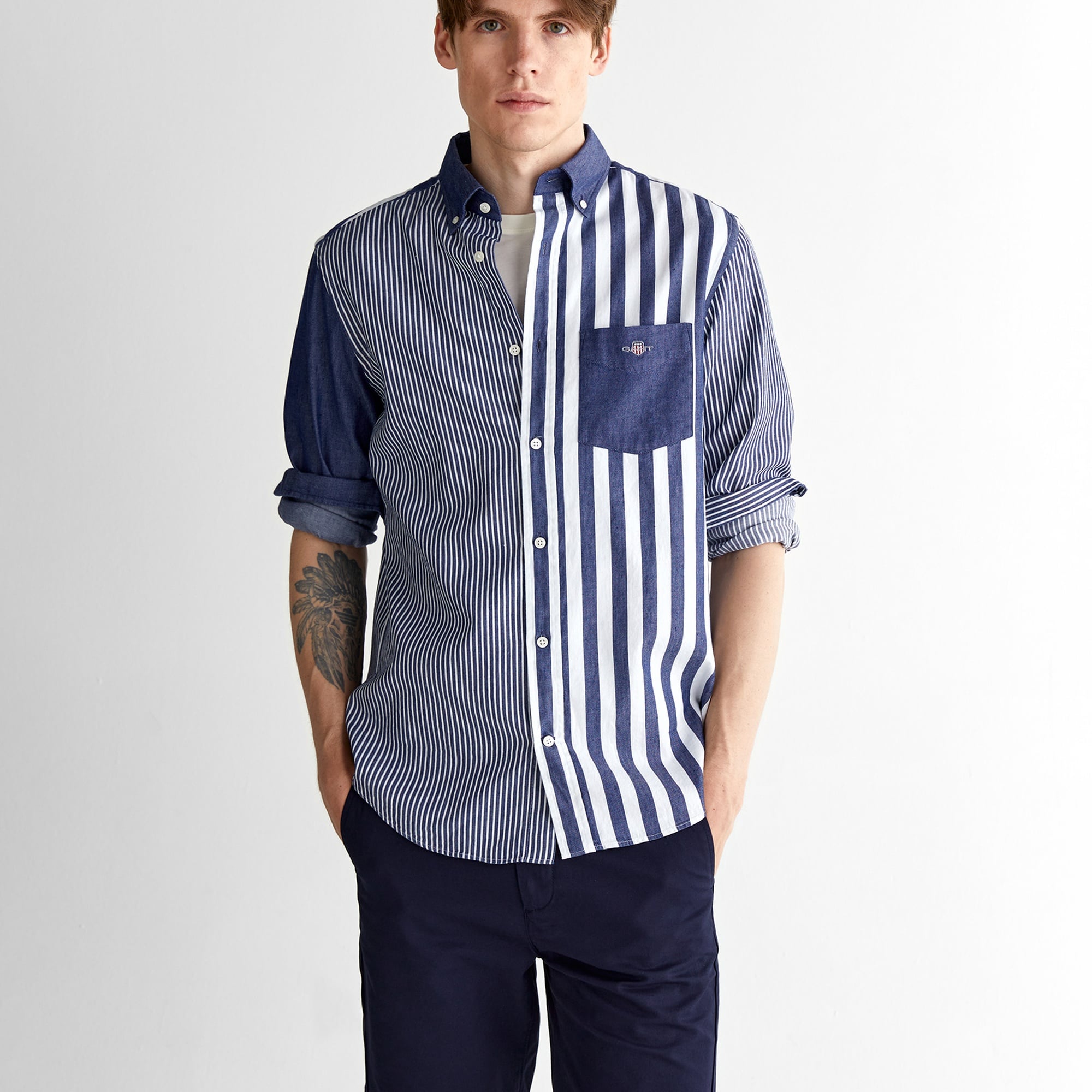 GANT Erkek Mavi Regular Fit Düğmeli Yaka Çizgili Gömlek