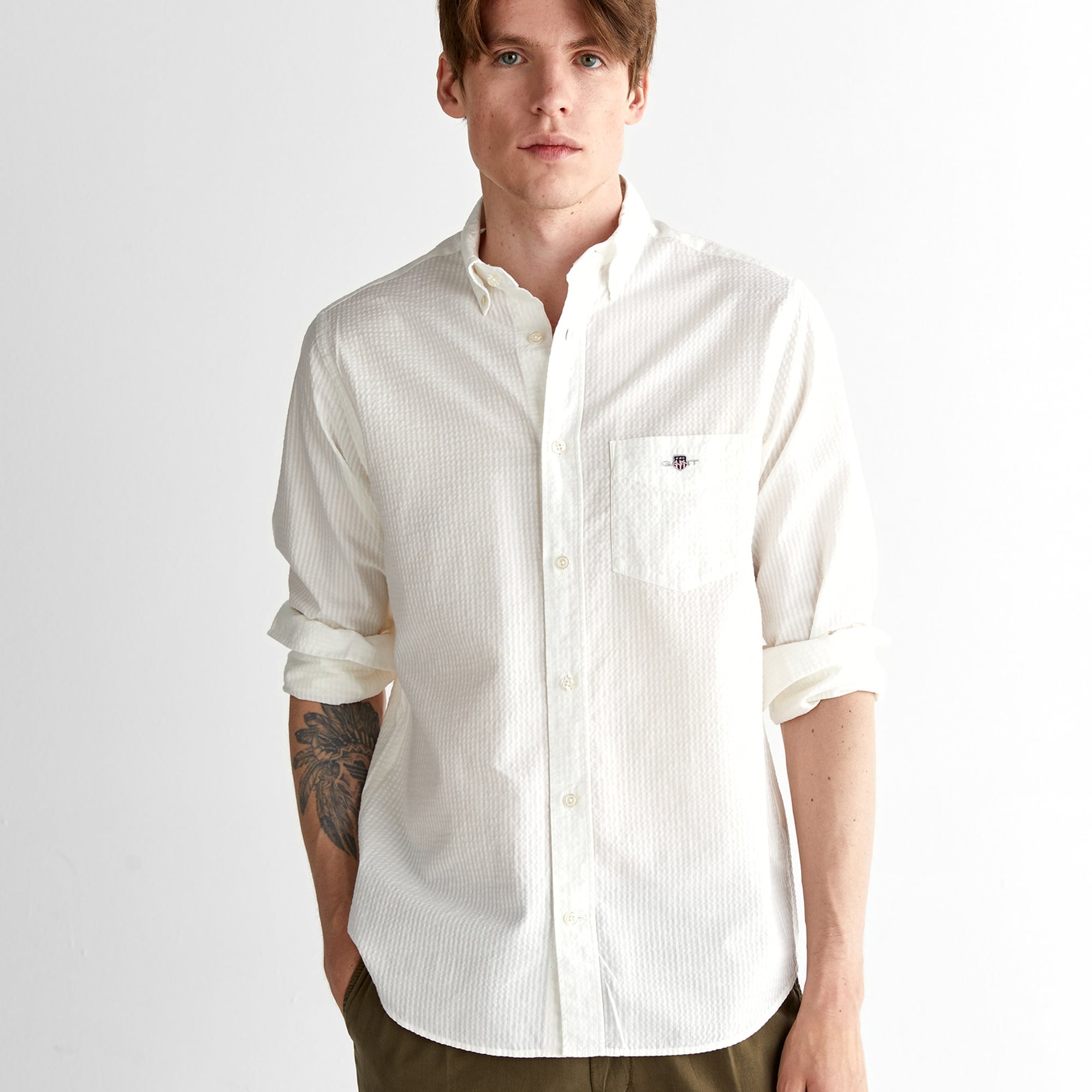 GANT Erkek Krem Regular Fit Düğmeli Yaka Gömlek