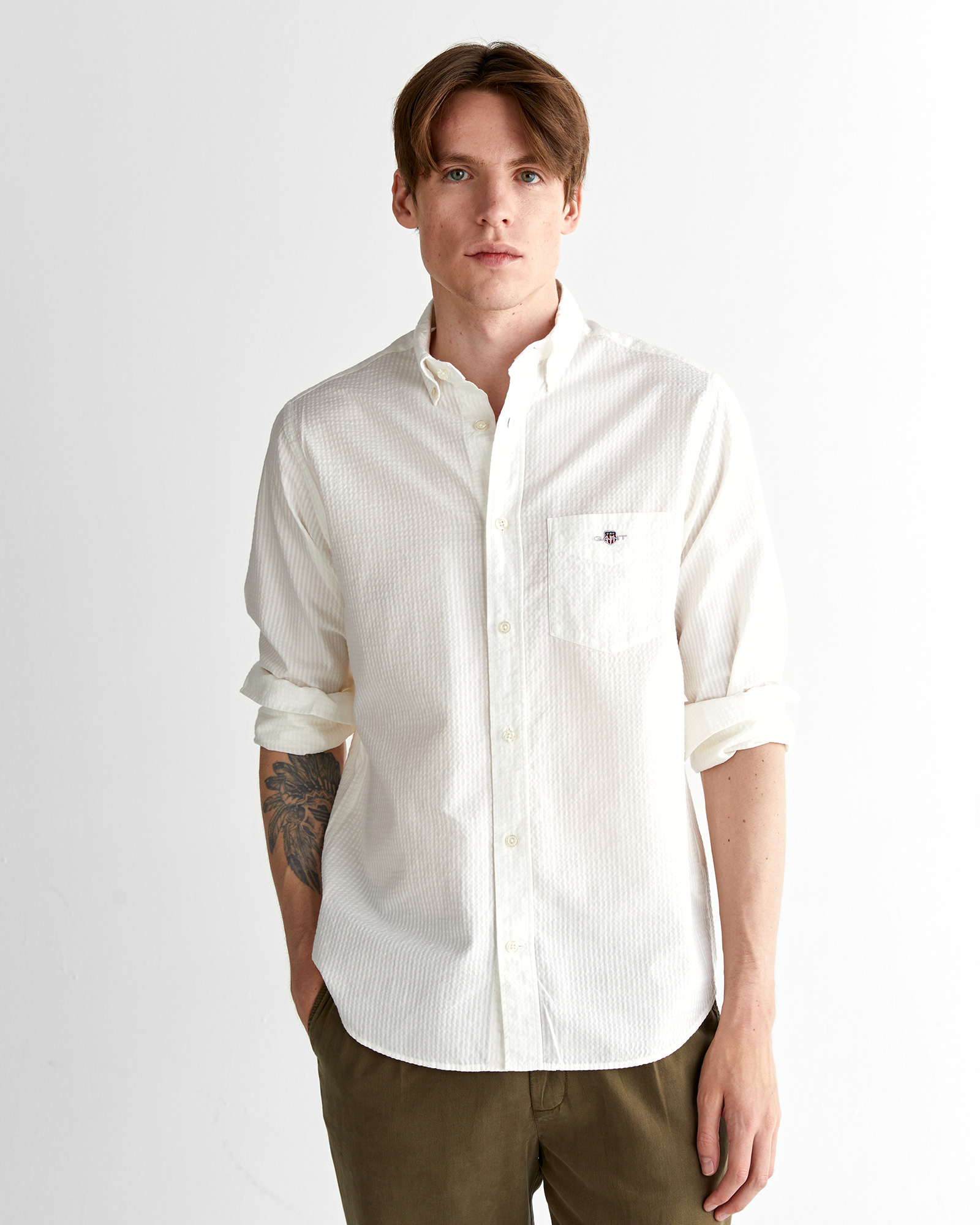  GANT Erkek Krem Regular Fit Düğmeli Yaka Gömlek