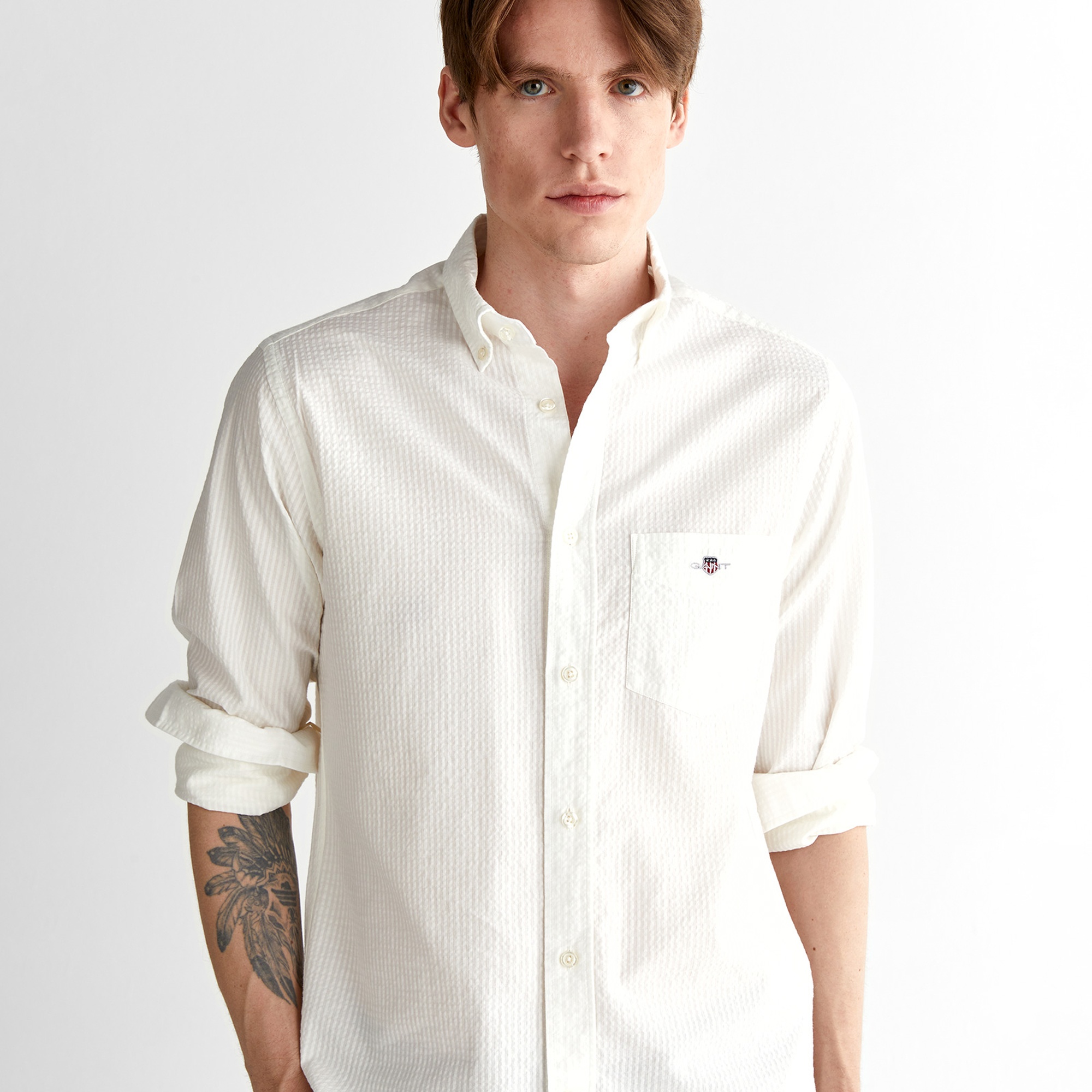 GANT Erkek Krem Regular Fit Düğmeli Yaka Gömlek