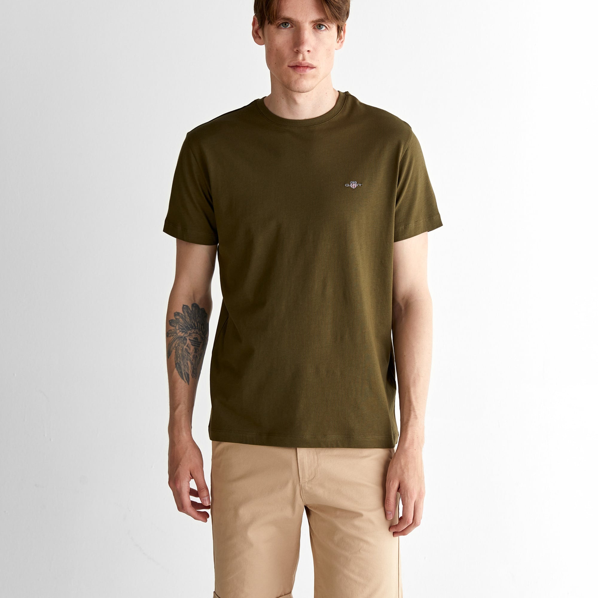 GANT Erkek Yeşil Regular Fit Bisiklet Yaka T-Shirt