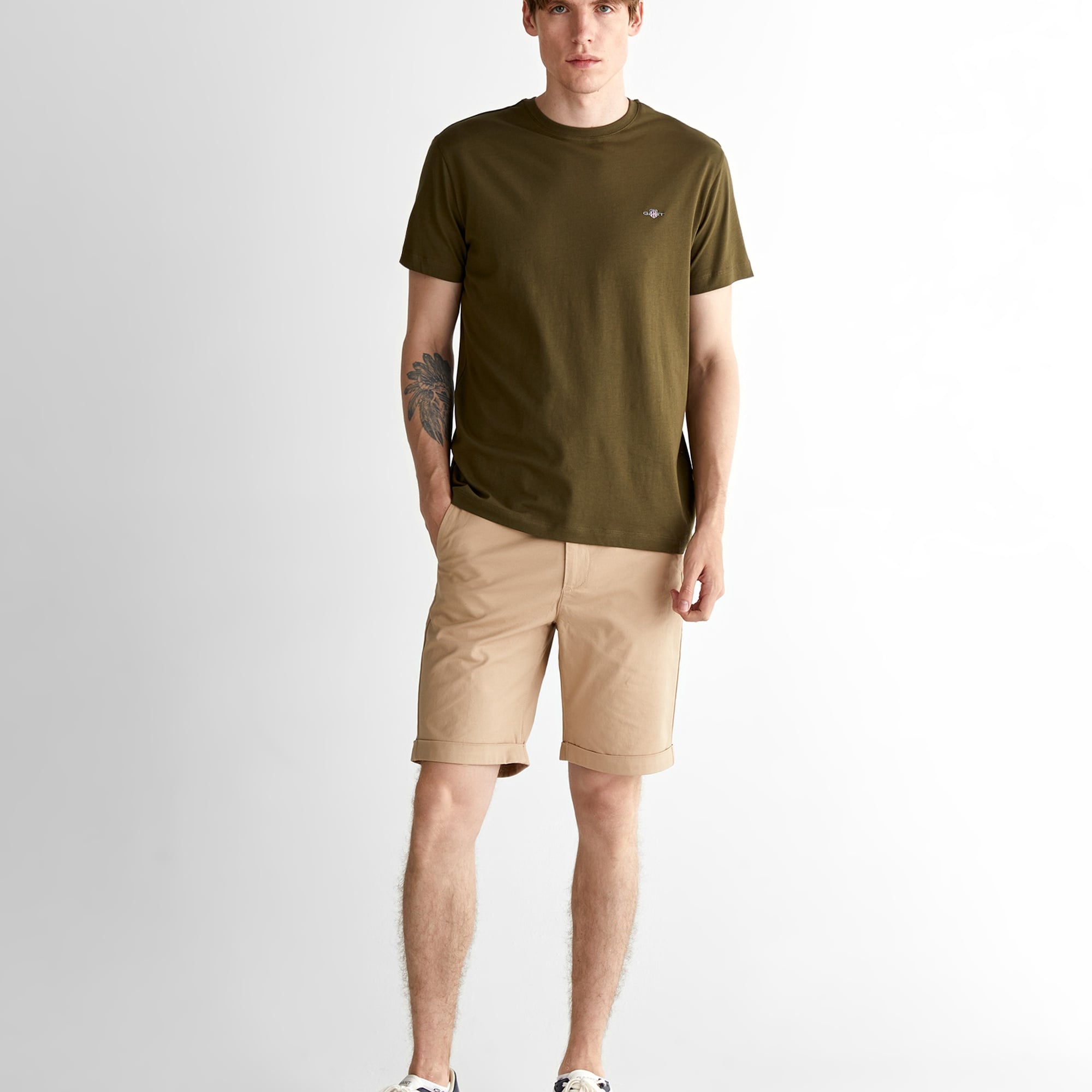 GANT Erkek Yeşil Regular Fit Bisiklet Yaka T-Shirt