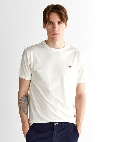  GANT Erkek Krem Regular Fit Bisiklet Yaka T-Shirt