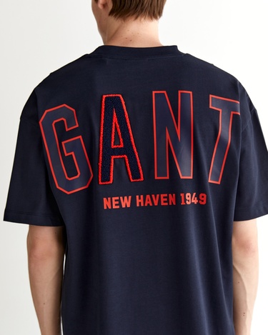  GANT Erkek Lacivert Relaxed Fit Bisiklet Yaka Logolu T-Shirt