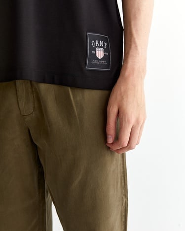  GANT Erkek Siyah Relaxed Fit Bisiklet Yaka Logolu T-Shirt