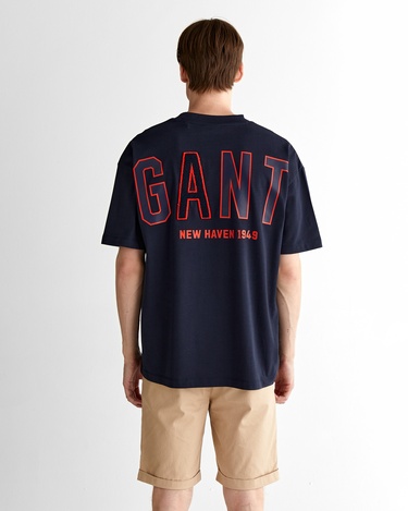  GANT Erkek Lacivert Relaxed Fit Bisiklet Yaka Logolu T-Shirt