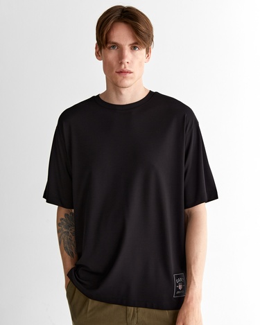  GANT Erkek Siyah Relaxed Fit Bisiklet Yaka Logolu T-Shirt