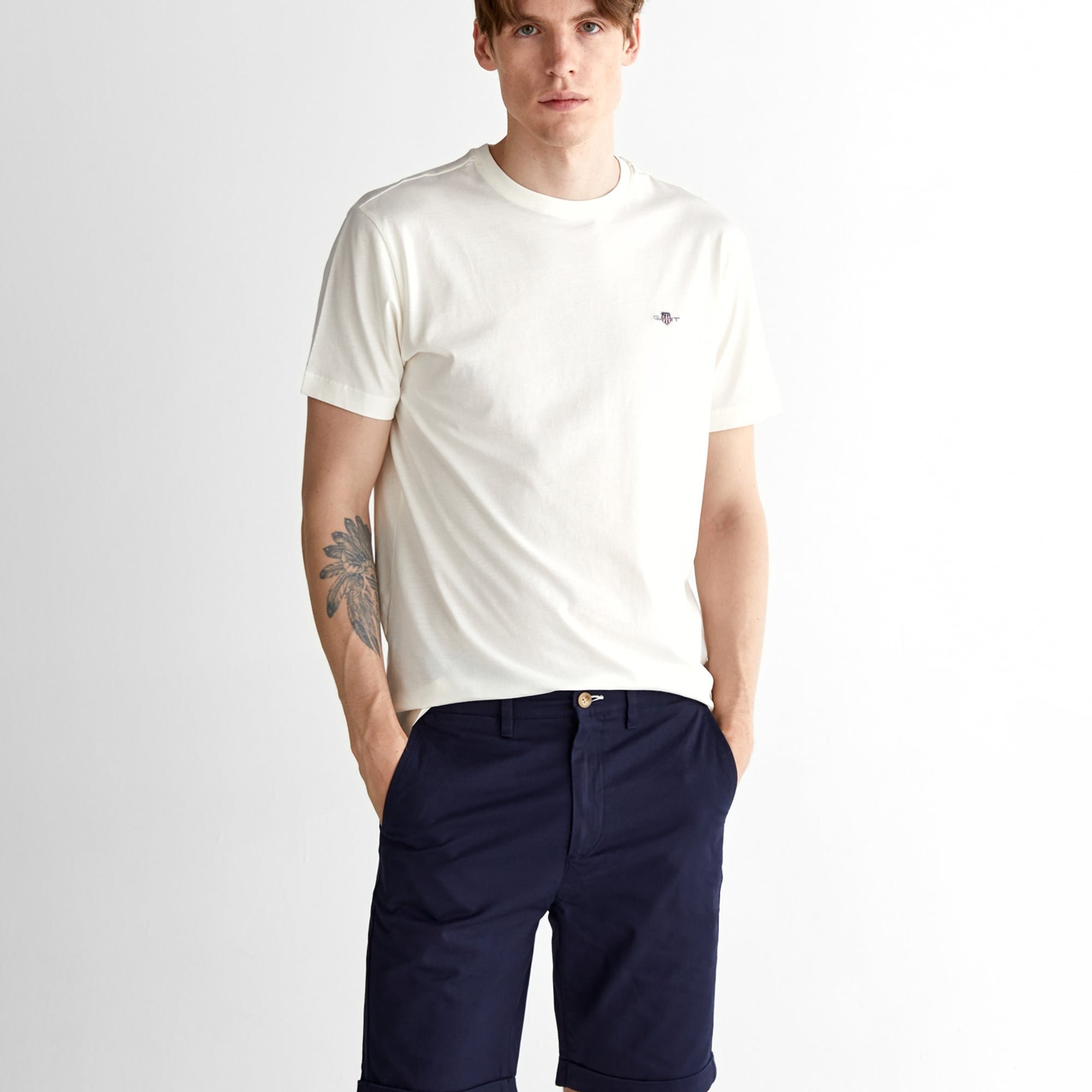GANT Erkek Krem Regular Fit Bisiklet Yaka T-Shirt
