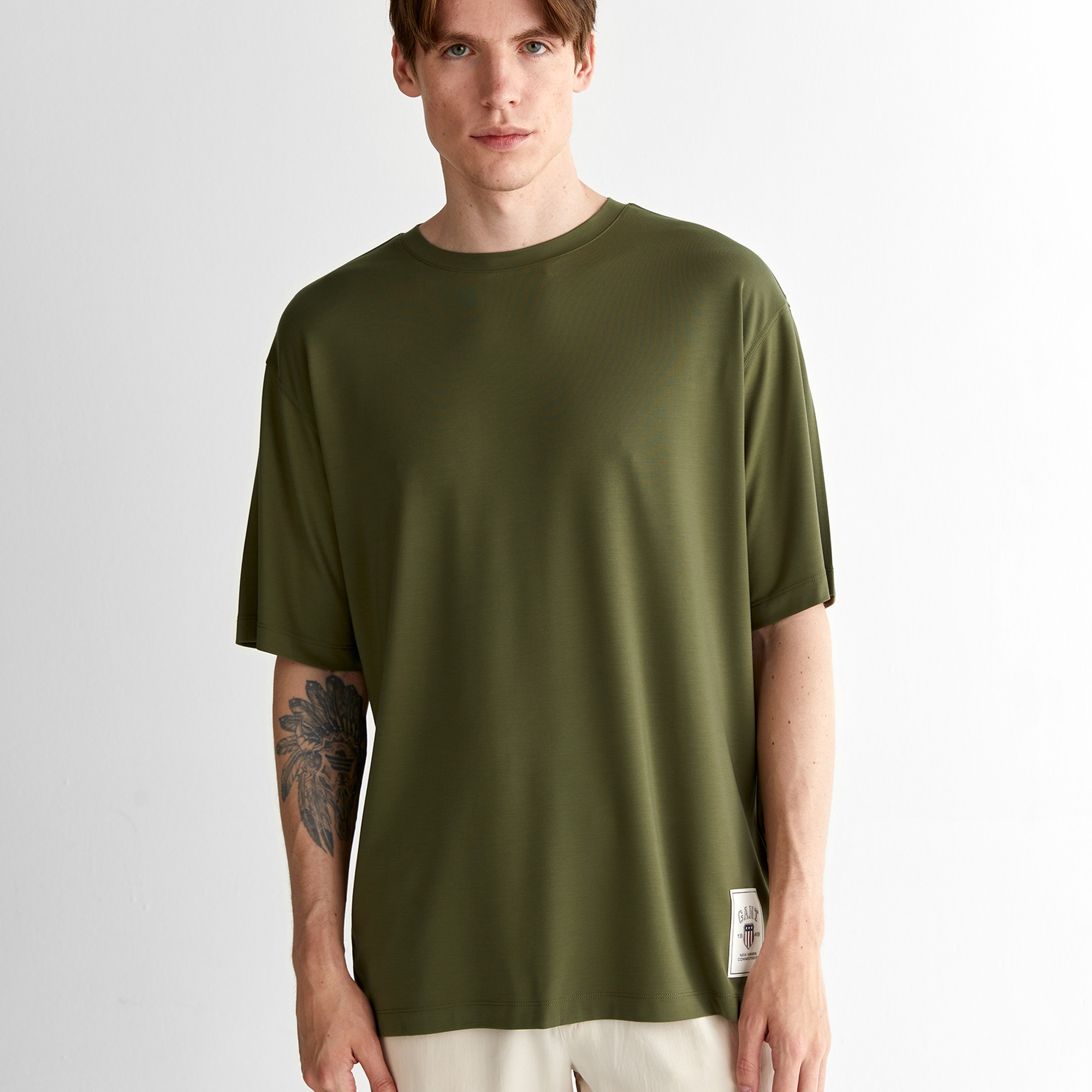 GANT Erkek Yeşil Relaxed Fit Bisiklet Yaka Logolu T-Shirt