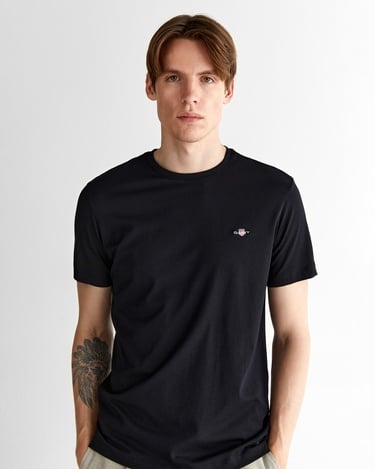  GANT Erkek Siyah Regular Fit Bisiklet Yaka T-Shirt