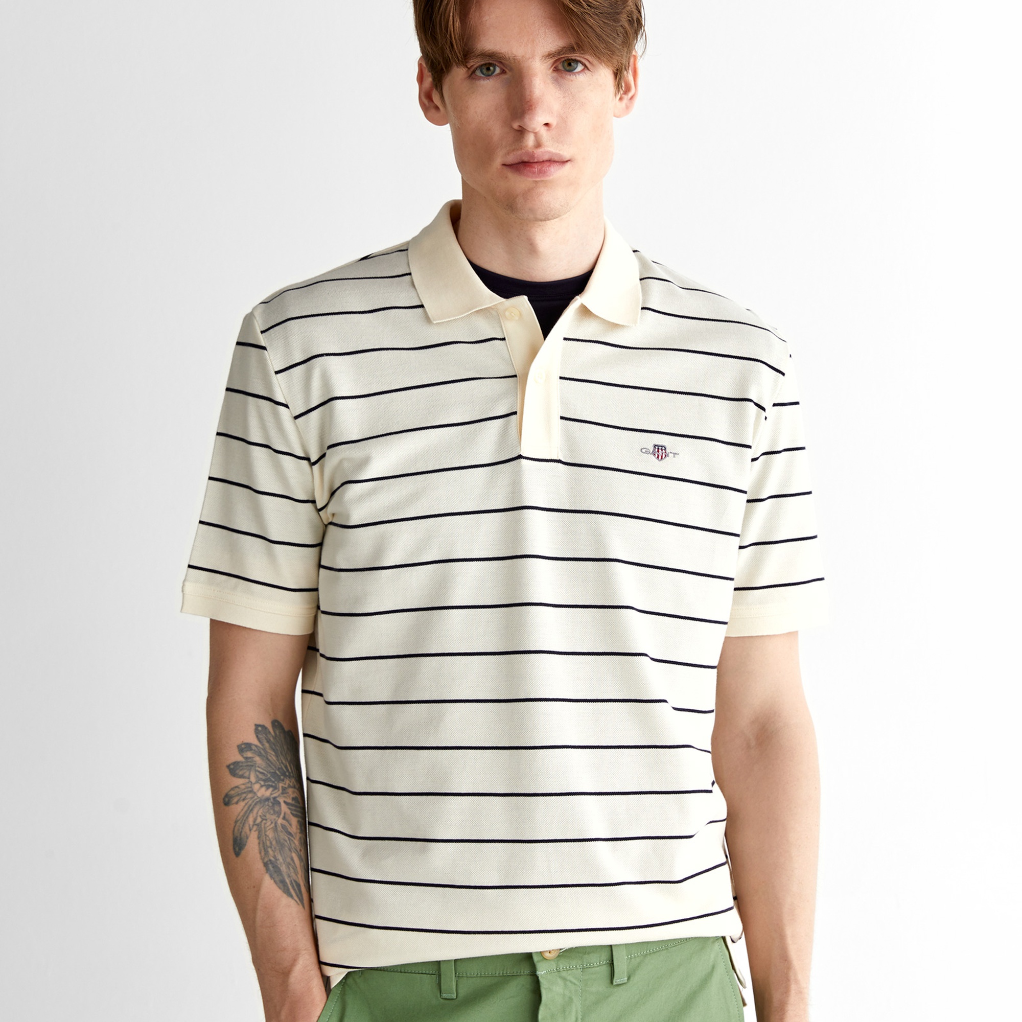 GANT Erkek Krem Regular Fit Çizgili Polo