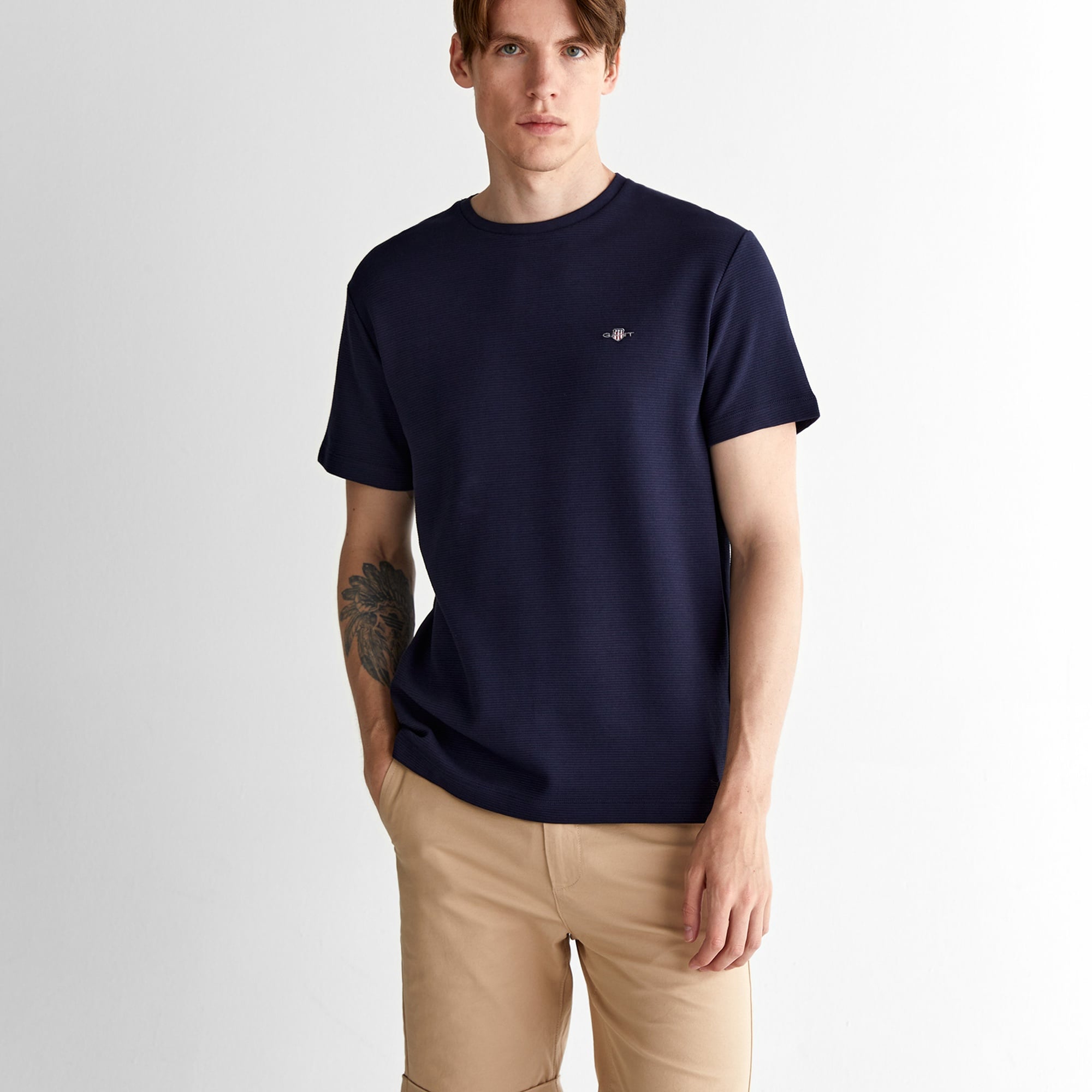 GANT Erkek Lacivert Regular Fit Bisiklet Yaka T-Shirt