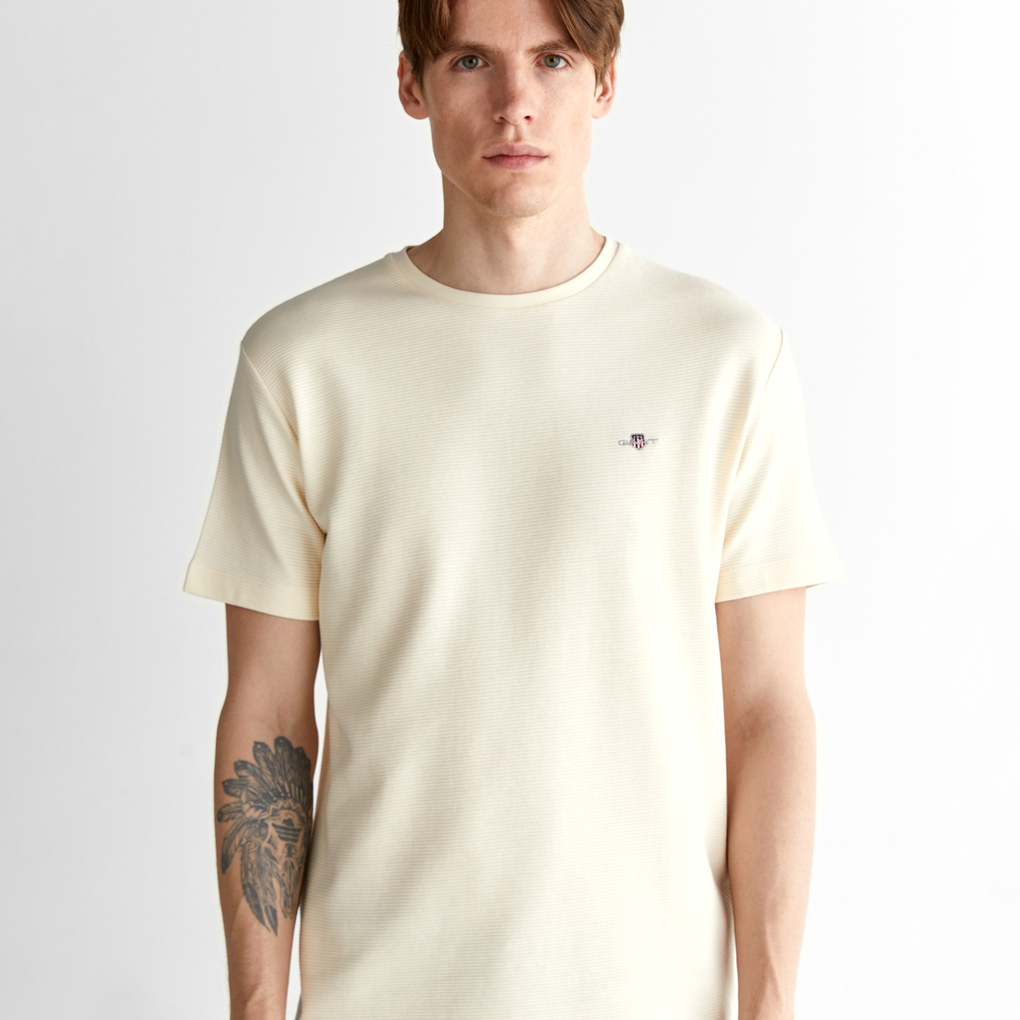 GANT Erkek Krem Regular Fit Bisiklet Yaka T-Shirt