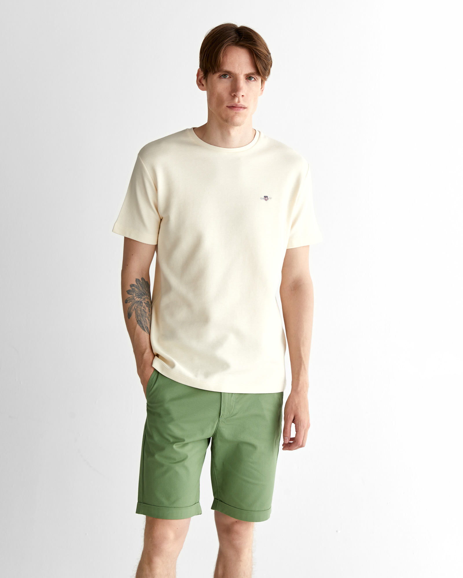  GANT Erkek Krem Regular Fit Bisiklet Yaka T-Shirt
