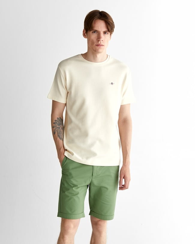  GANT Erkek Krem Regular Fit Bisiklet Yaka T-Shirt