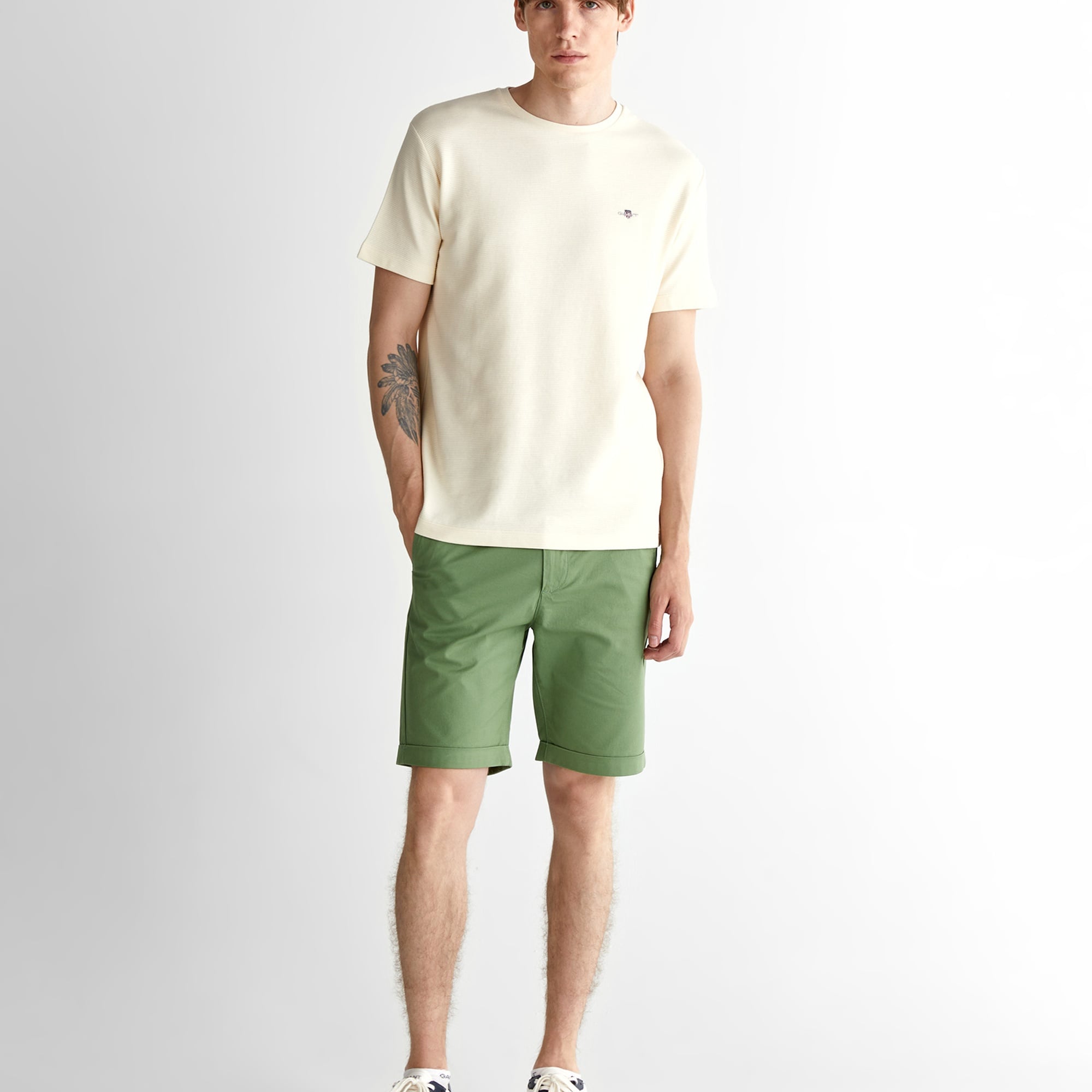 GANT Erkek Krem Regular Fit Bisiklet Yaka T-Shirt