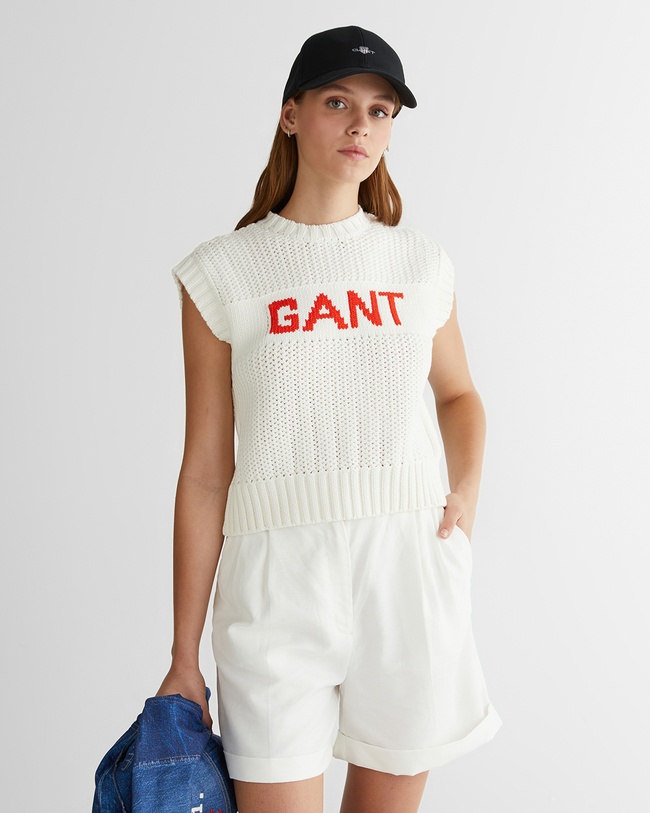  GANT Kadın Krem Bisiklet Yaka Logolu Triko