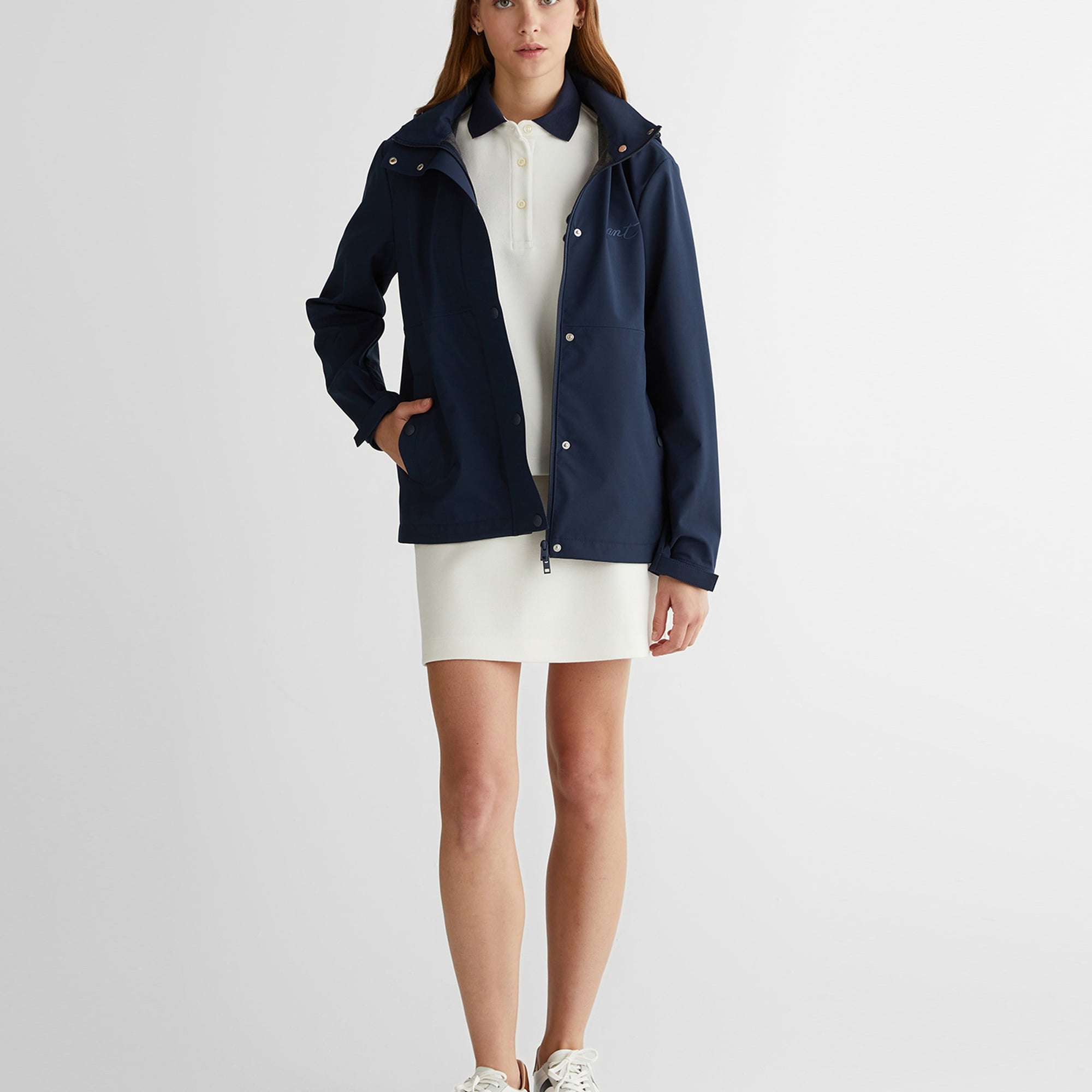 GANT Kadın Lacivert Kapüşonlu Logolu Ceket