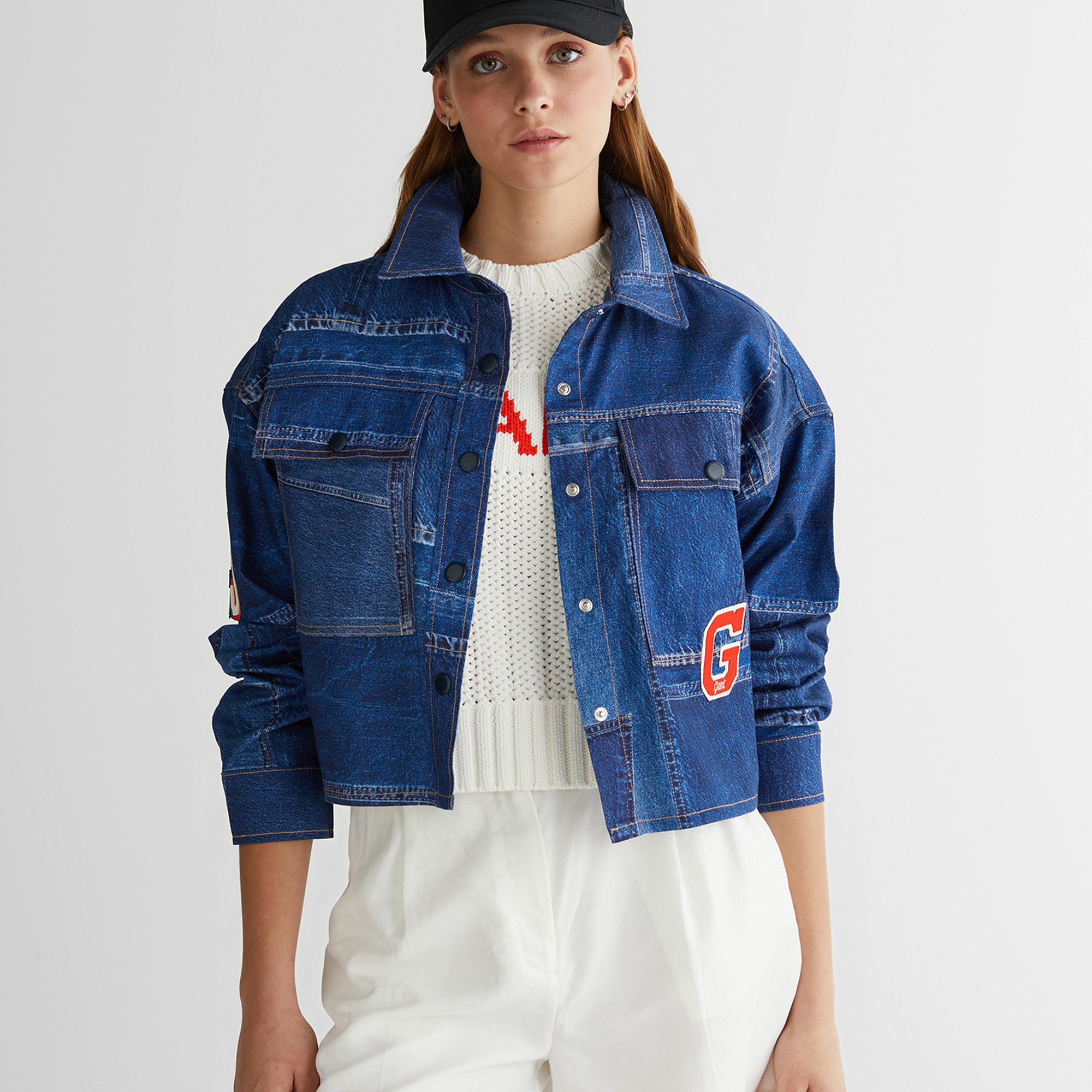 GANT Kadın Mavi Klasik Yaka Logolu Denim Ceket