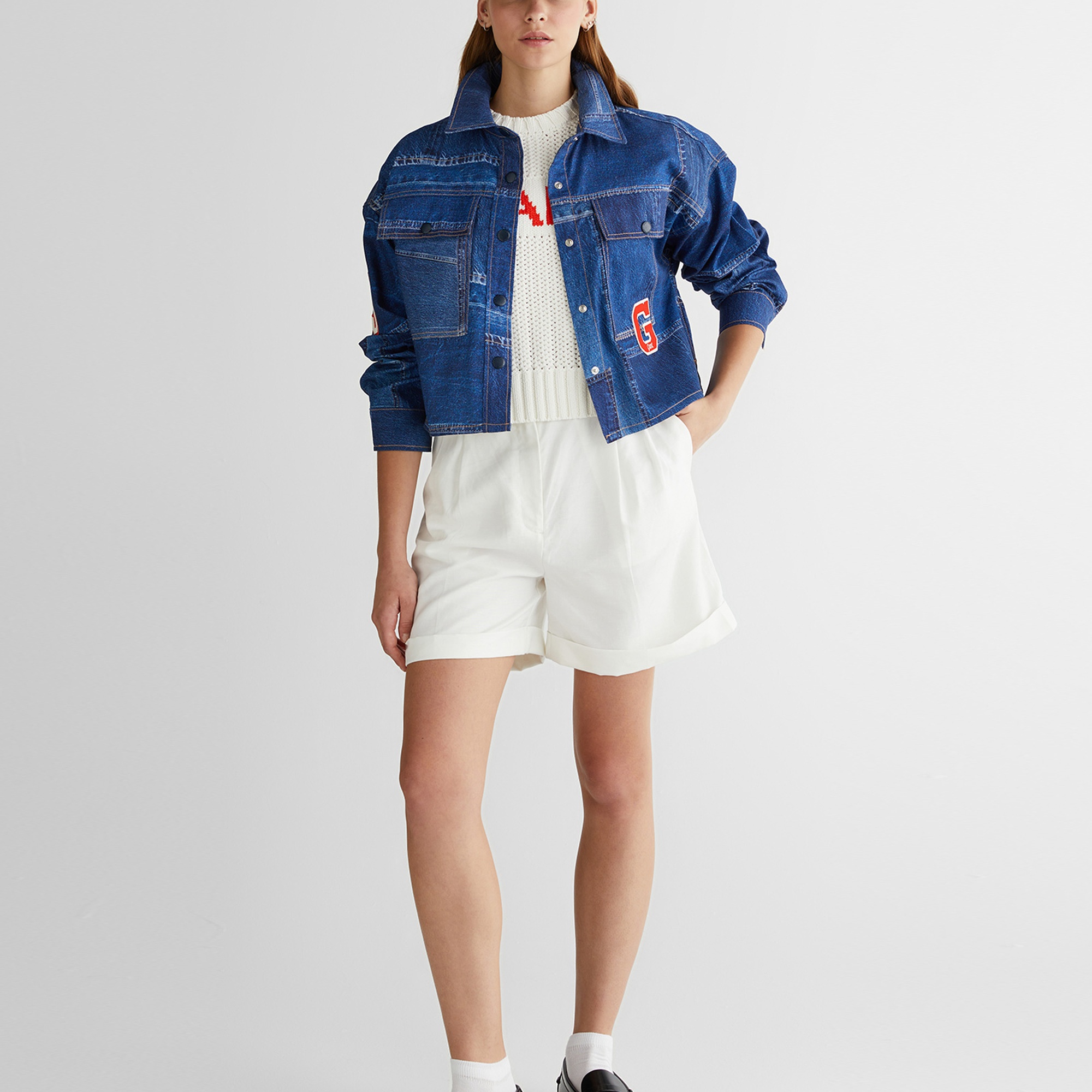 GANT Kadın Mavi Klasik Yaka Logolu Denim Ceket