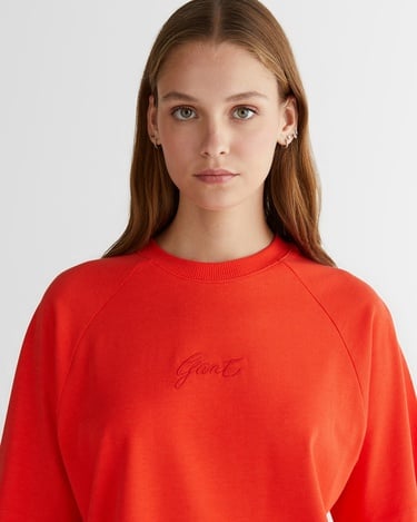  GANT Kadın Kırmızı Bisiklet Yaka Logolu T-Shirt