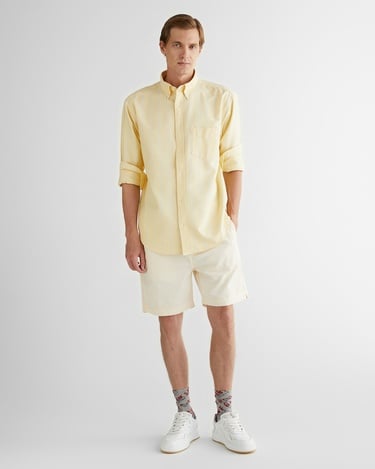  GANT Erkek Sarı Relaxed Fit Düğmeli Yaka Çizgili Gömlek