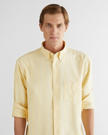  GANT Erkek Sarı Relaxed Fit Düğmeli Yaka Çizgili Gömlek