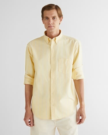  GANT Erkek Sarı Relaxed Fit Düğmeli Yaka Çizgili Gömlek