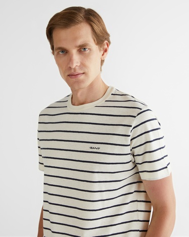  GANT Erkek Krem Regular Fit Bisiklet Yaka Çizgili T-Shirt