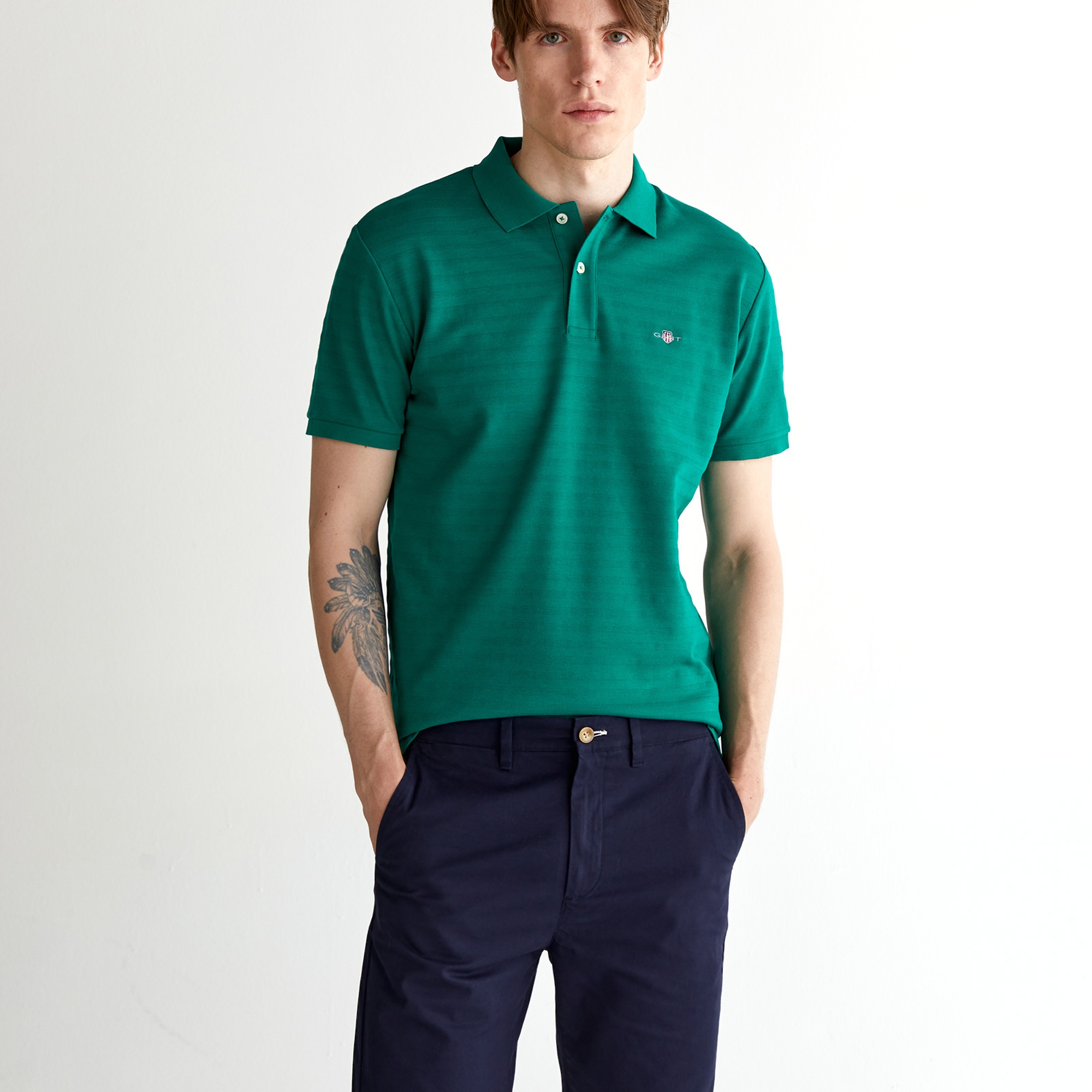 GANT Erkek Yeşil Regular Fit Çizgili Polo