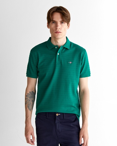  GANT Erkek Yeşil Regular Fit Çizgili Polo