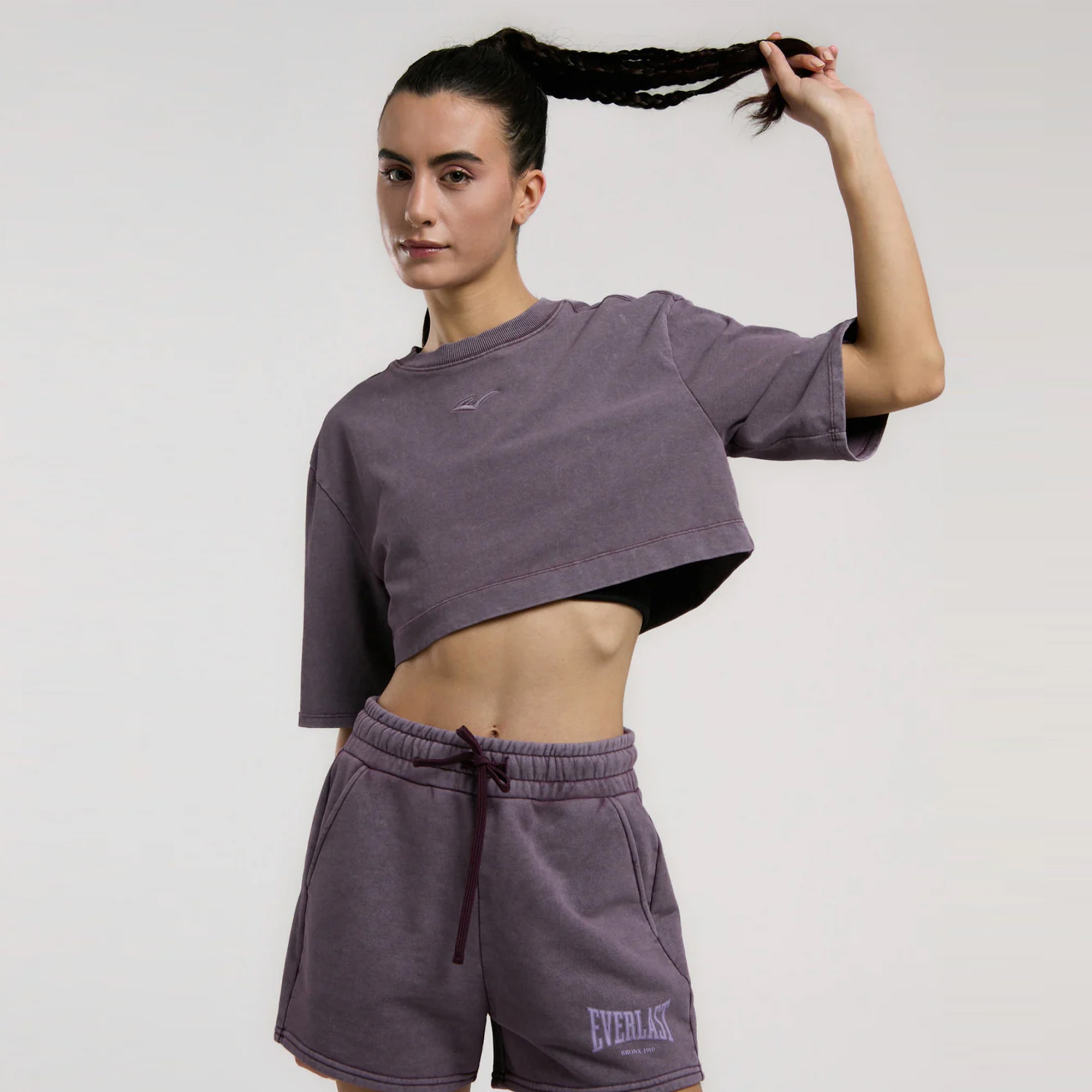 Everlast Bronx 1910 Oversize Kadın Mor Crop T-Shirt