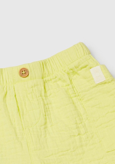  Bebek Sarı Beli Lastikli Yama Cepli Logo Etiketli Müslin Şort