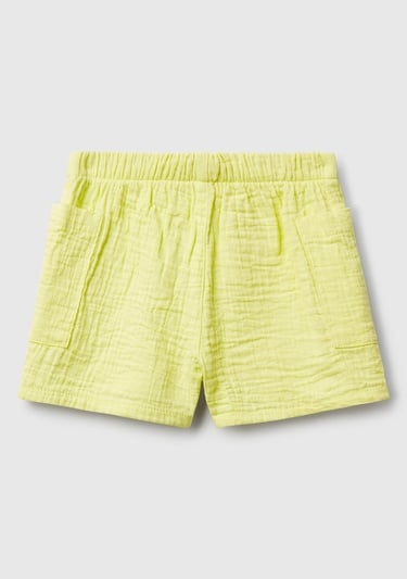  Bebek Sarı Beli Lastikli Yama Cepli Logo Etiketli Müslin Şort