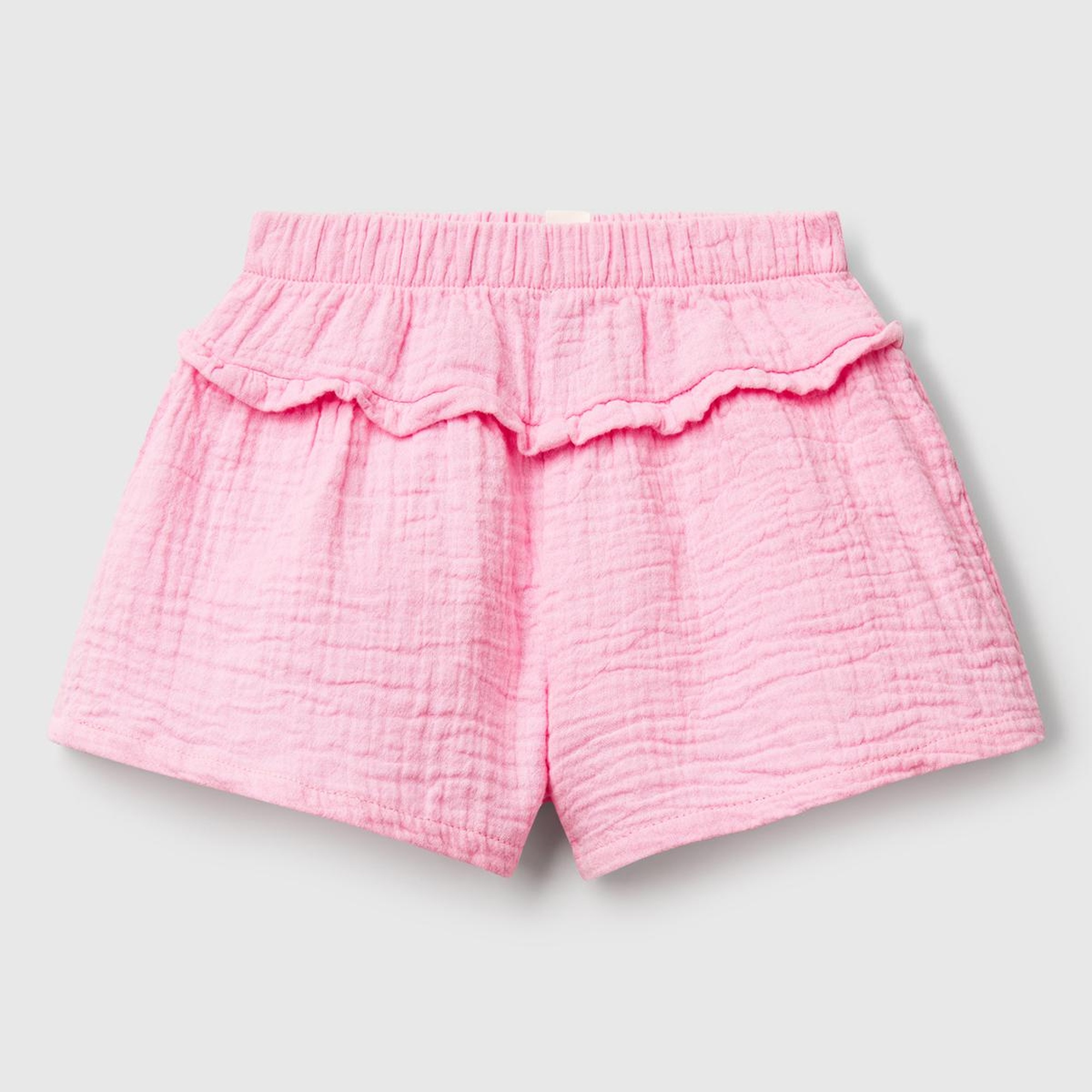 Bebek Pembe Logo Etiketli Beli Lastikli Pileli Fırfırlı Müslin Şort